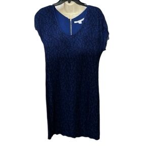 Diane Von Furstenberg DVF size 14 blue lace scoop neck dress full zip back